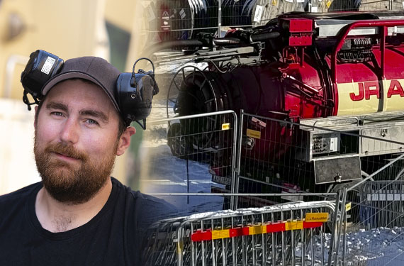 Spolbil i Huskvarna vid ledningsarbete, borrkax